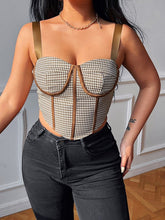 Top corto de cuadros con tirantes de cinta, túnica femenina sin mangas